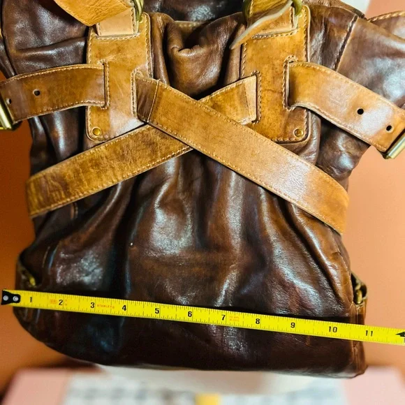 Kooba Brown Leather Shoulder Bag with Gold Accents - Picture 7 of 7